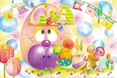 はるいろイースター制作：2013春がやってきた！みんなで祝おう！タマゴに好きな色をカラフルにペタペタ。あれれ？まーぶー、そのタマゴはうーぶー、まーぶーにそっくりだね。