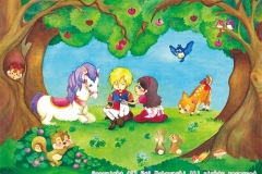 ハートの木の下で制作：2011「たいへん！誰かがケガをしてる！」女の子が駆け寄りました。森の動物たちも心配そうです。